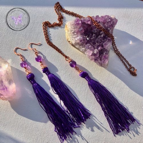 Amethyst Copper Purple Tassel Earrings